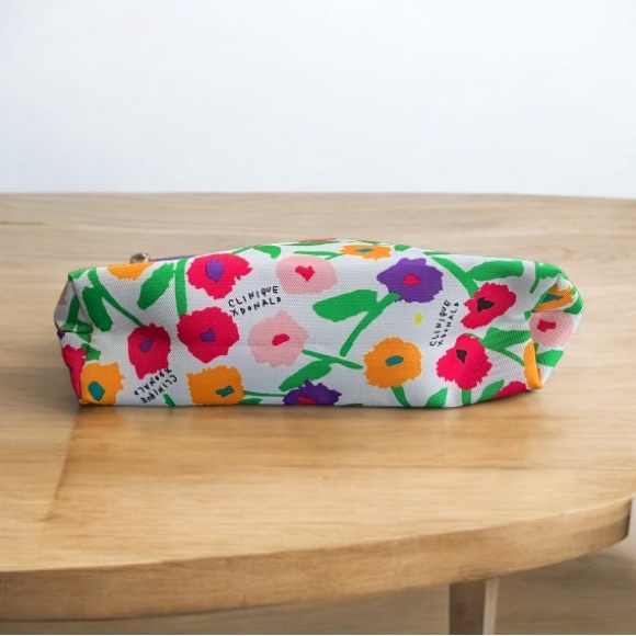 2/$25 NEW Clinique x Donald Bright Floral Makeup Cosmetics Bag Pink Purple Green - Picture 4 of 6